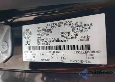 2019 Ford Escape Titanium из США, поврежденный, VIN 1FMCU9J91KUC42161